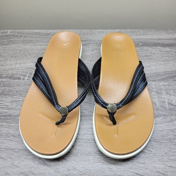 Vionic Palm Catalina Toe Post Sandals Flip Flip Flops Black 6.5 - Picture 1 of 7